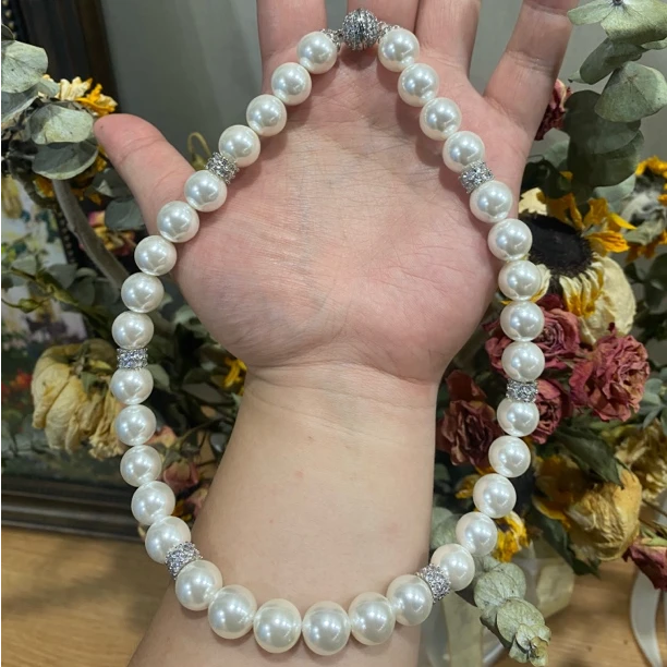 非金属仿珍珠项链 私定款精致百搭人造澳白色母贝珠项链颈链饰品