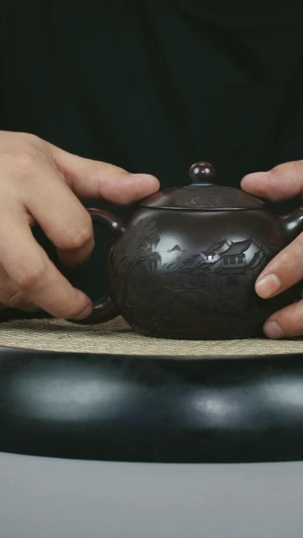 茶壶紫砂 古乌泥 西施 江南水乡