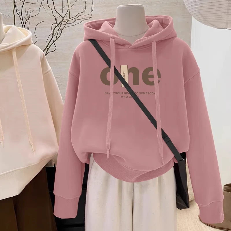 设计感小众秋冬新款2025加绒加厚套头连帽卫衣女短款宽松韩版外套