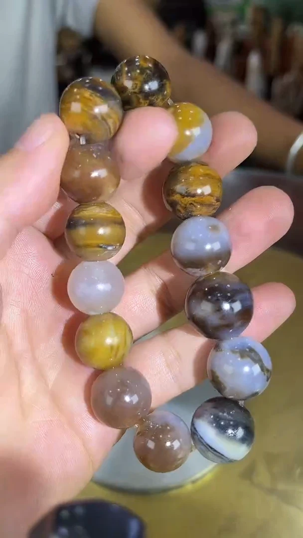 未镶嵌珠宝奇石硅化玉缅甸天然树化玉手串