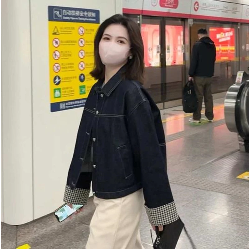 2025年春季小个子设计感拼接加厚牛仔短外套女装休闲洋气夹克上衣