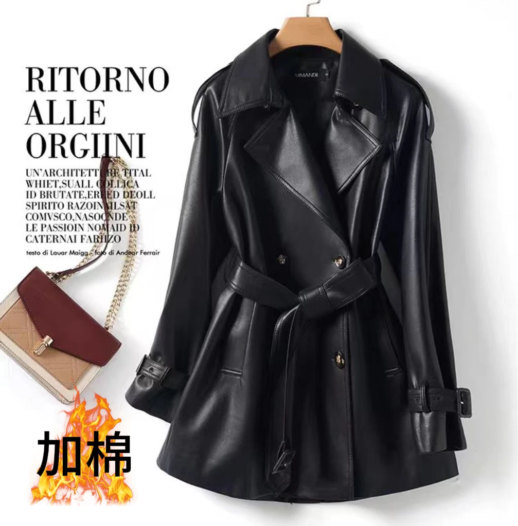 海宁真皮皮衣外套女2025春秋新款中长款高级修身风衣可选加棉外套