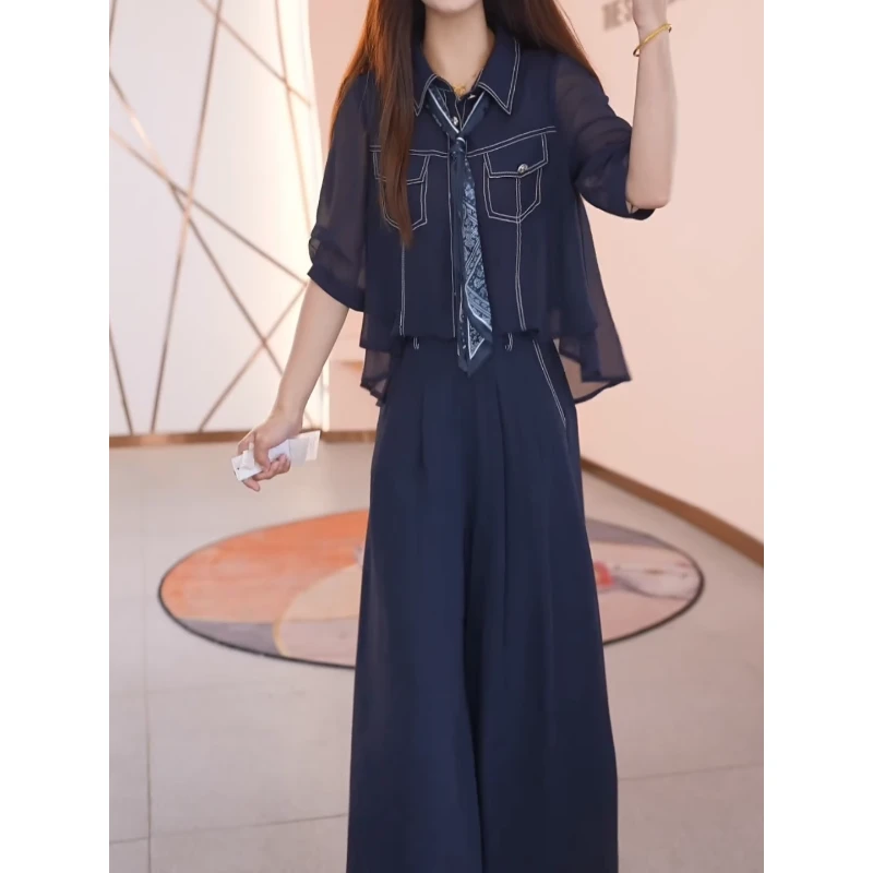 美曦设计感宽松时尚套装女2025秋季新款端庄显瘦遮肉阔腿裤两件套