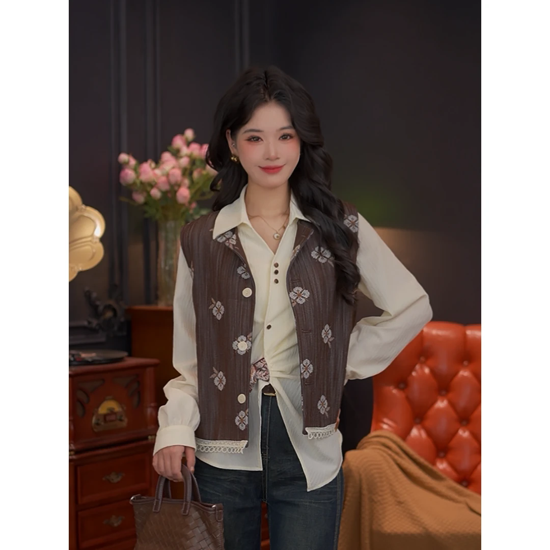 婉儿25年新款宽松显瘦设计印花港风马甲#K10130