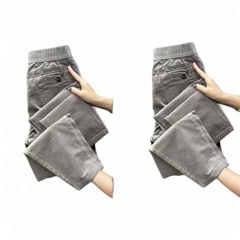 条绒休闲风哈伦女裤高腰显瘦口袋休闲裤宽松百搭松紧腰九分裤韩版