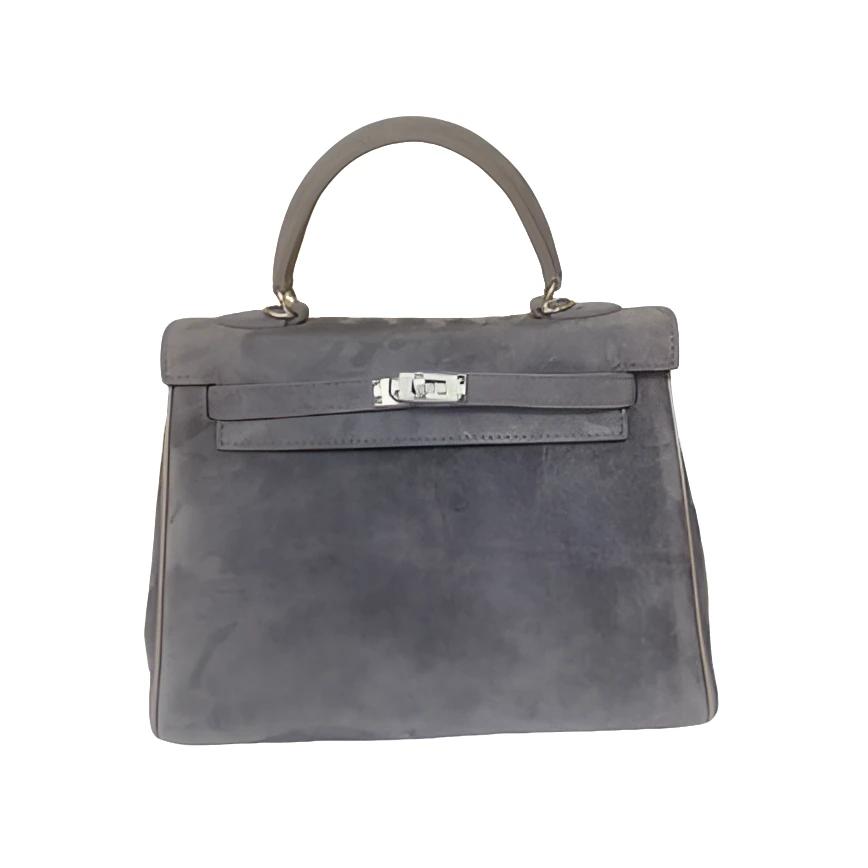 莎莎【大象灰-绒面凯莉25-女包】麂皮 优雅风 手提女包 30260