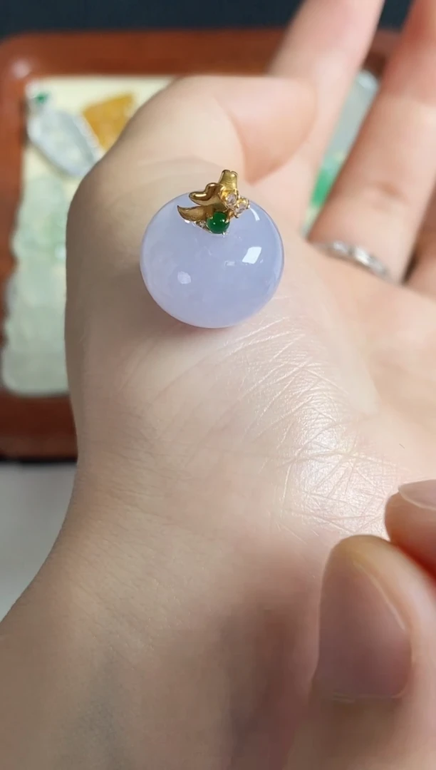 翡翠18K金镶嵌吊坠(不含链)缅甸翡翠