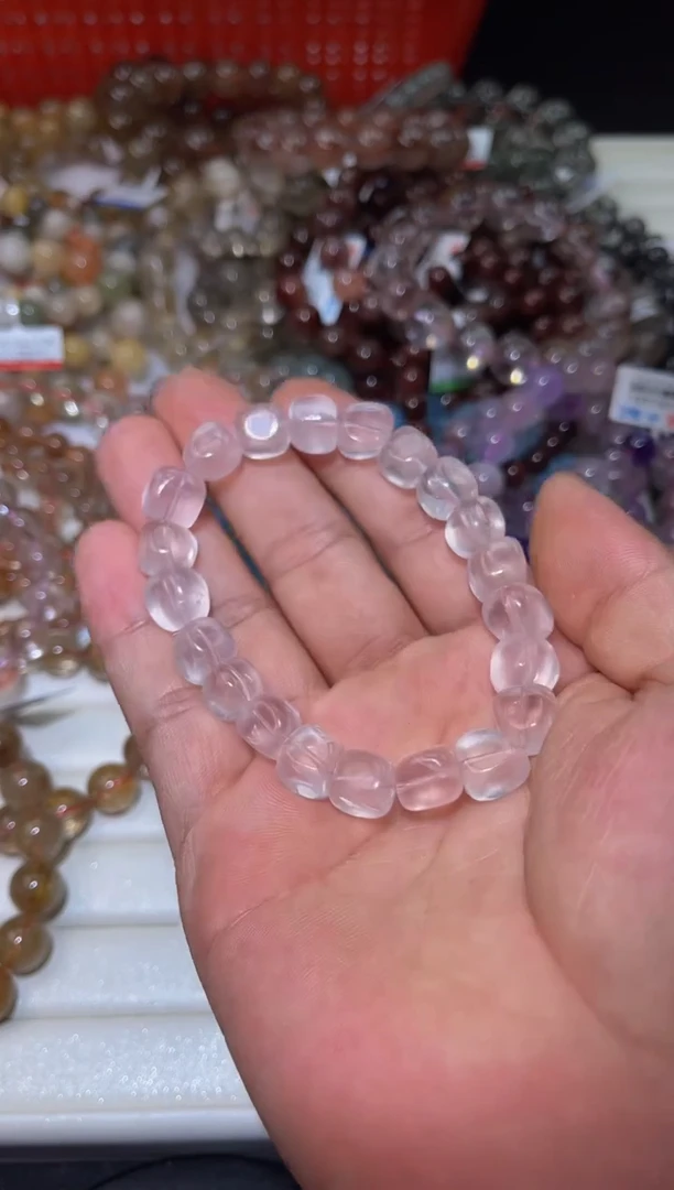 水晶手链未镶嵌L29-9mm粉晶方糖单圈-多样性发其一