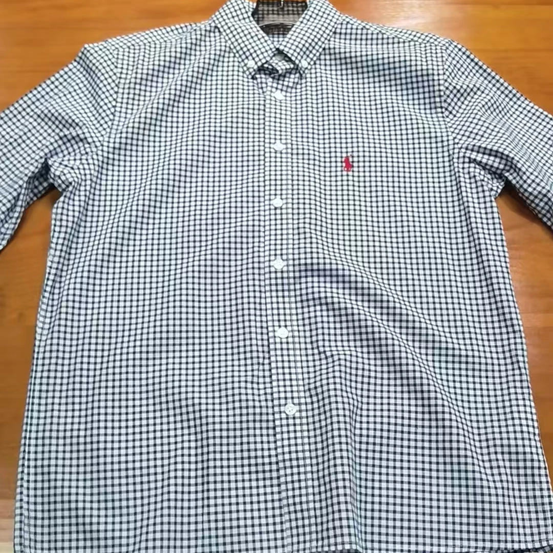 美式经典老钱风拉夫长袖衬衫 新款纯棉黑白小格 商务休闲