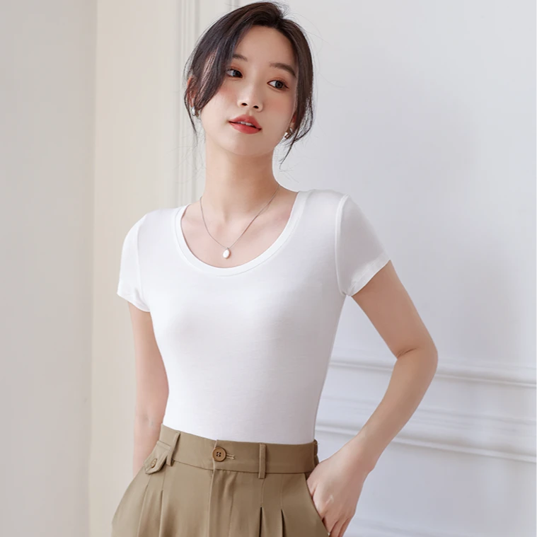 圆领短袖t恤女白色2025新款夏季显瘦修身打底衫薄款百搭上衣ins潮
