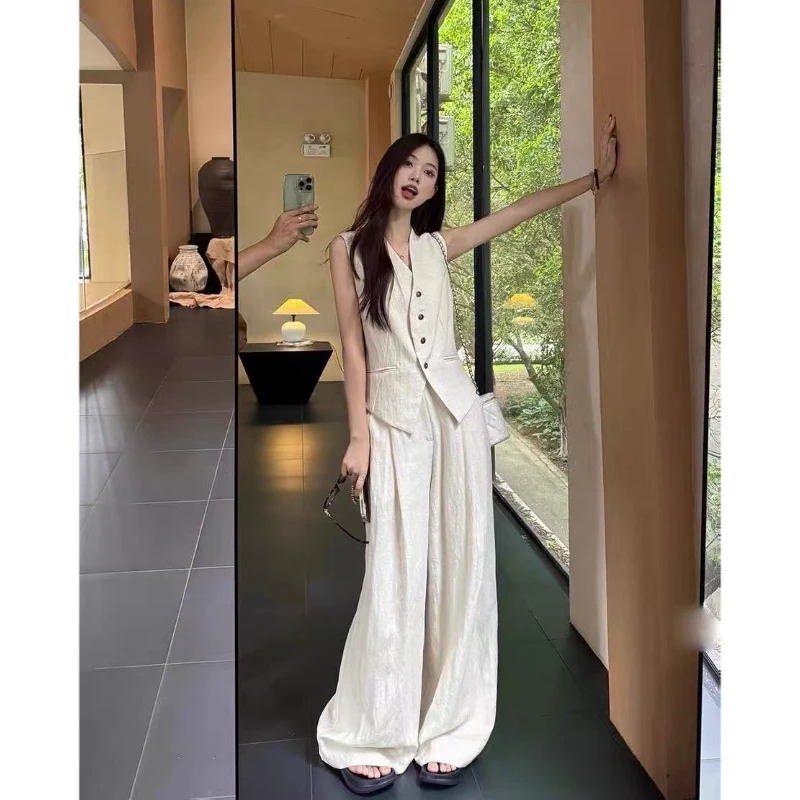 法式气质高级感穿搭套装2025夏季新款老钱风马甲阔腿裤两件套088