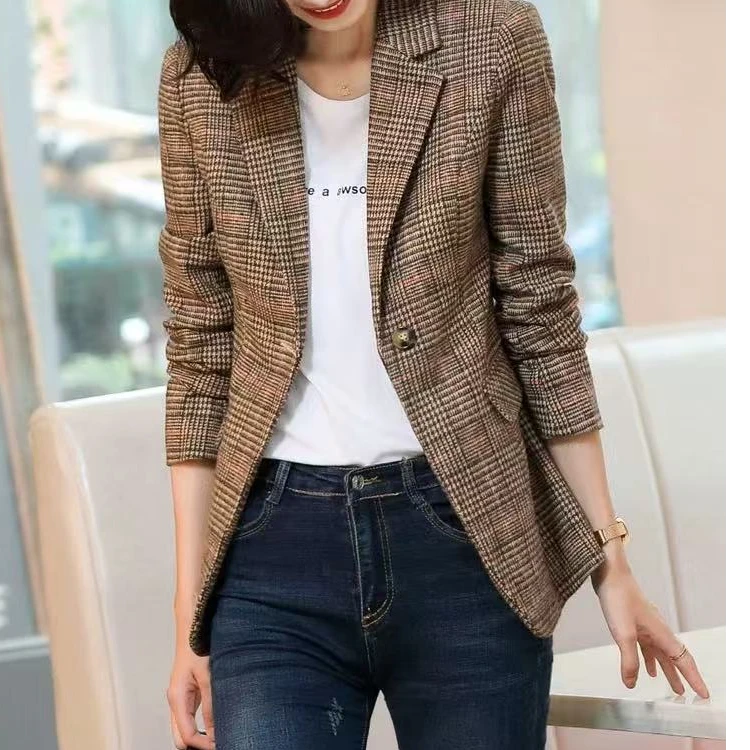 Y623  气质时尚格子西装女韩版新款休闲网红小西服上衣