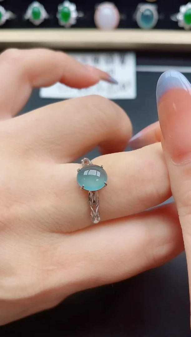 翡翠戒指银S925镶嵌50850