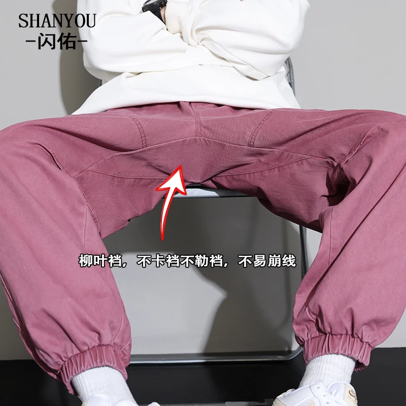 休闲工装束脚裤男宽松2025春季新款复古纯棉小脚长裤直筒百搭纯色