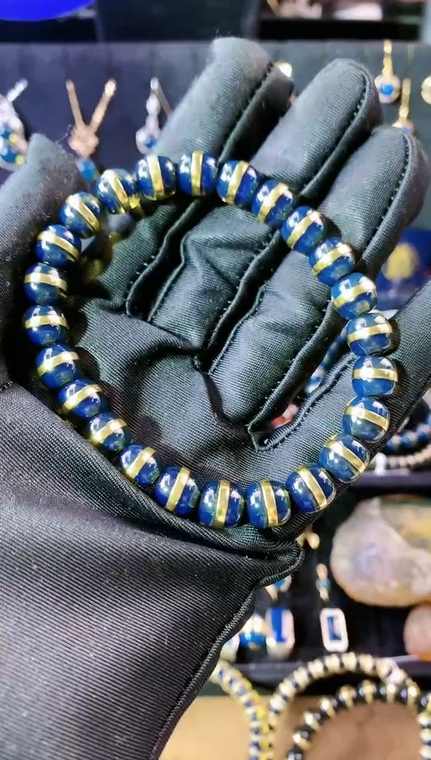 【闪购商品】琥珀珠宝奇石银S925镀金镶嵌8mm+宽版一线天手串