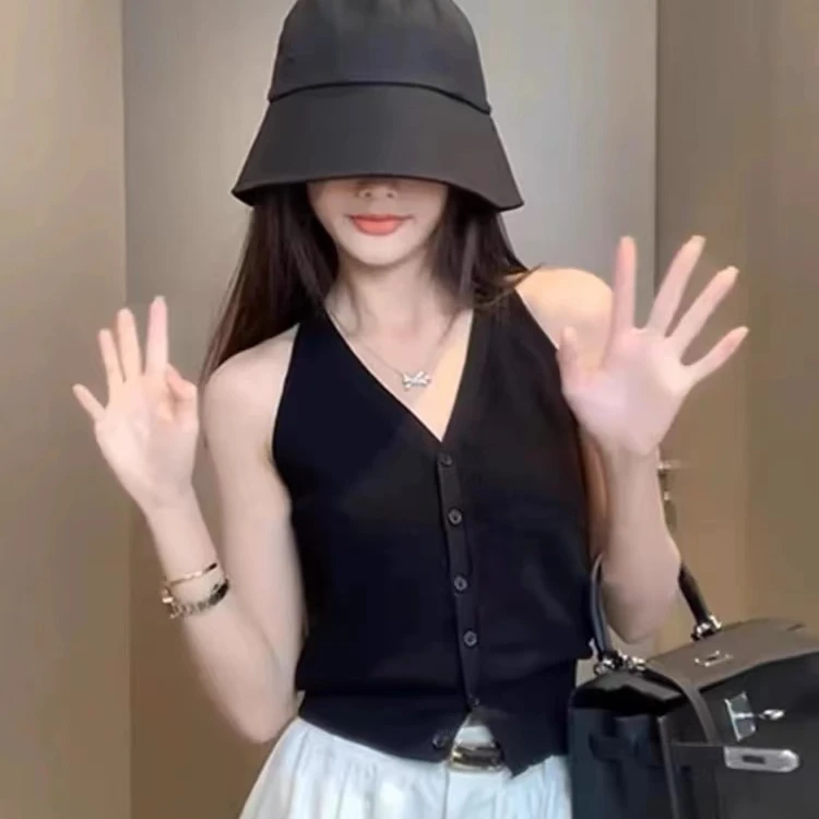 【运险】v领内搭针织吊带背心马甲女夏季纯欲风开衫上衣外穿