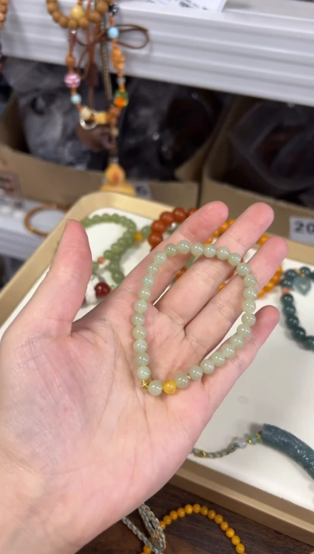 手链未镶嵌和田玉和田玉青黄口蜜蜡珠手链[0576]