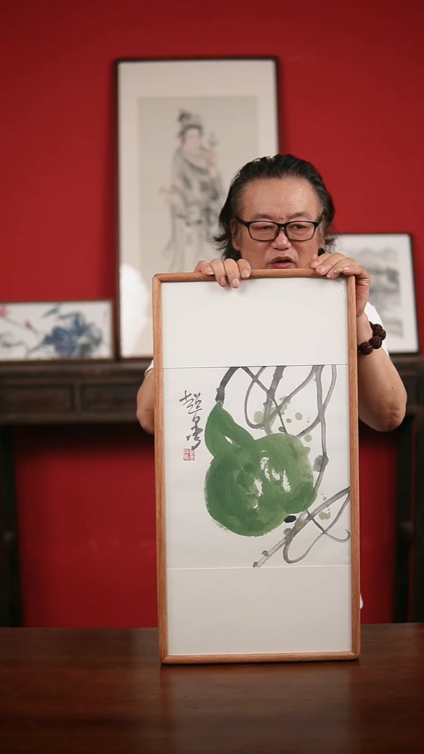 国画手写手绘-33*66实木框