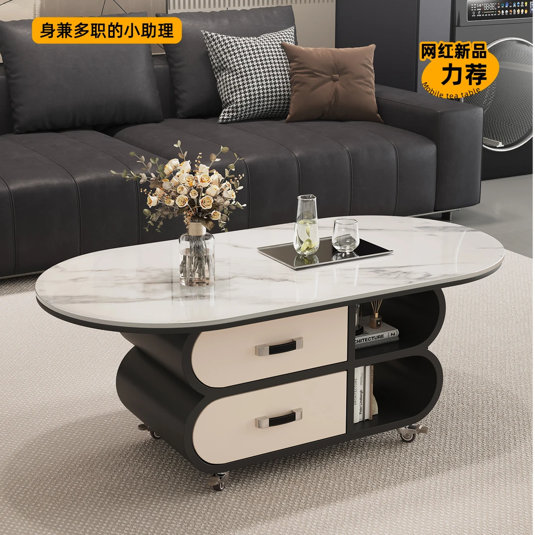 现代简约岩板可移动小推车茶几客厅家用小户型沙发边几轻奢高级感