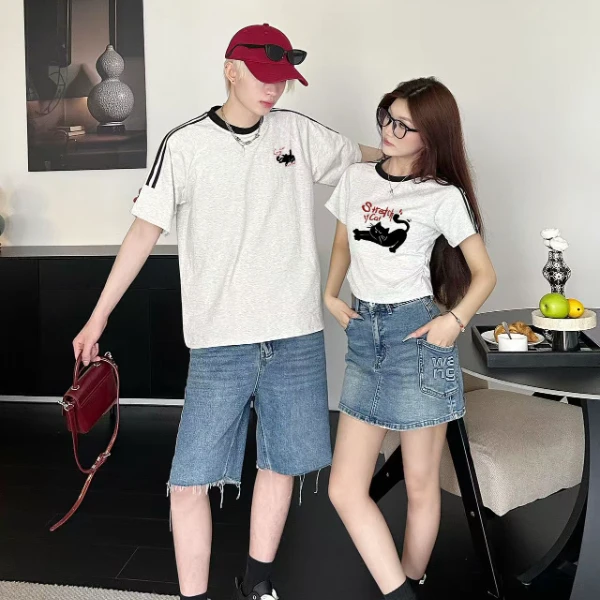 情侣短袖纯棉韩版2025新爆款一男一女夏季宽松潮流短袖t恤情侣装