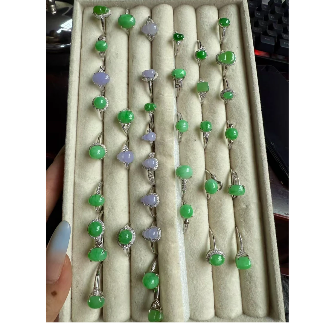 天然缅甸a货翡翠戒指 多样性发货其一