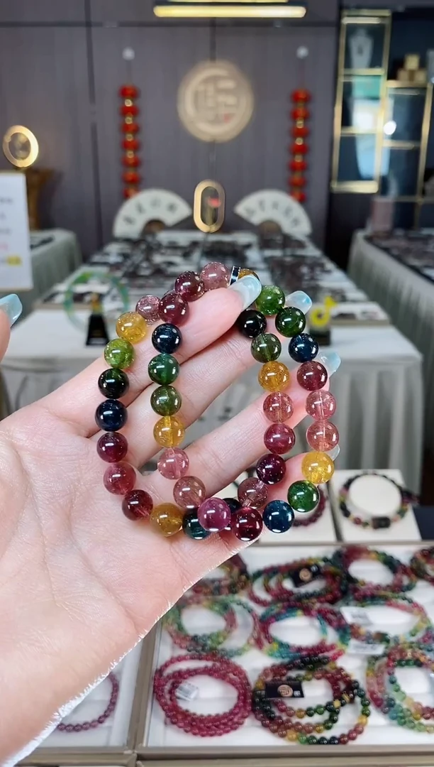 未镶嵌老矿碧玺彩虹冰体单圈手串9mm+碧玺多样性发一条mz