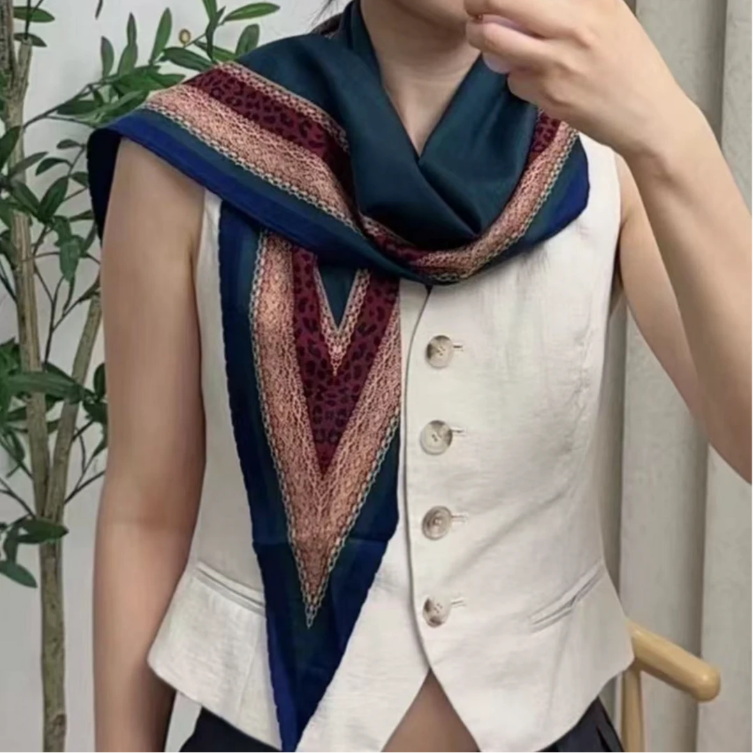 【墨玉】绿色系显白桑蚕丝羊毛围巾洋气百搭菱形巾披肩丝巾140×48cm