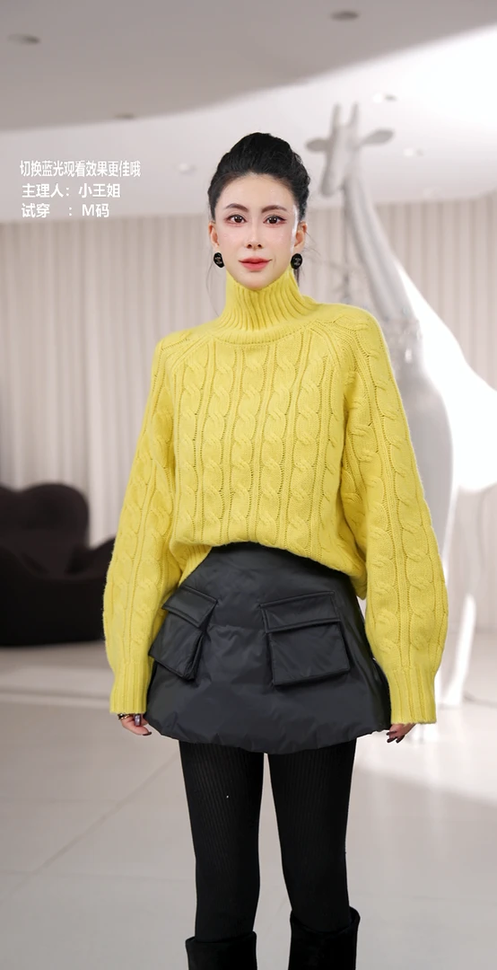 YRNX伊然納暄 高克重麻花高领羊毛衫