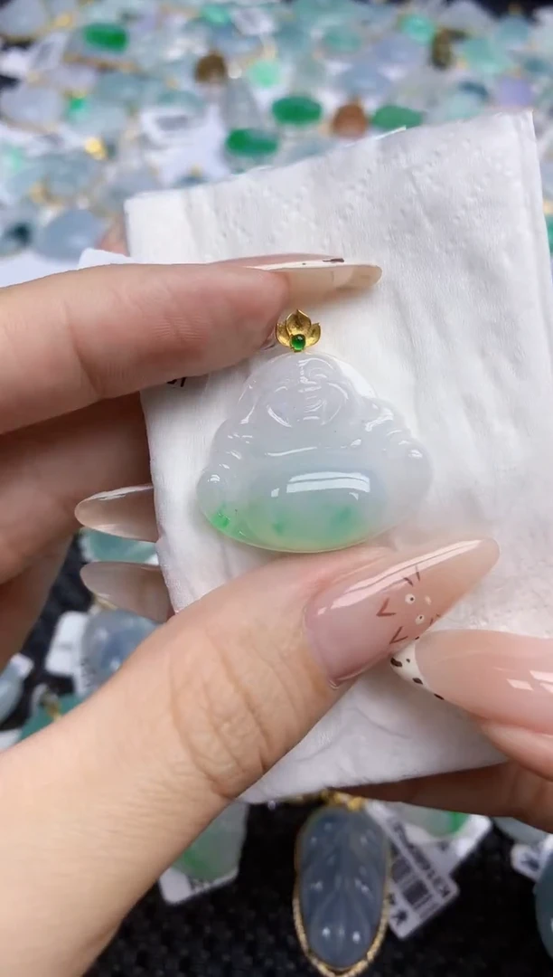 翡翠18K金镶嵌颈饰397    天然翡翠A货