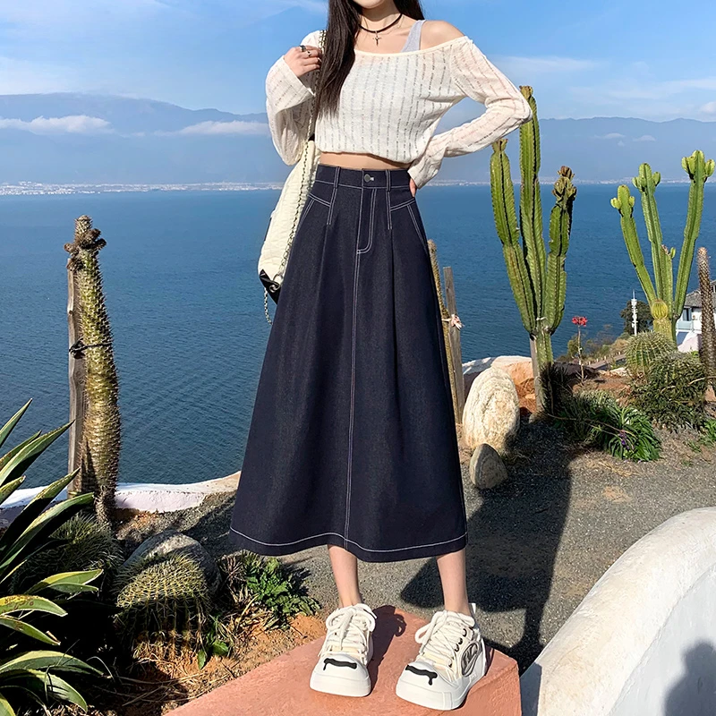 牛仔半身裙女春秋爆款2025新款中长伞裙高腰显瘦超好看a字半身裙