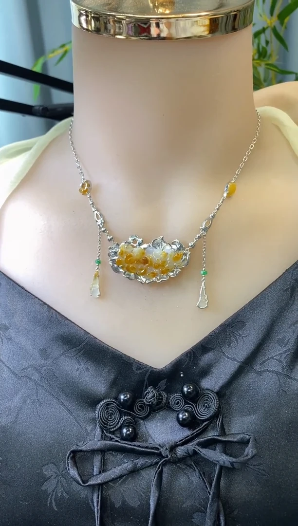 颈饰银S925镶嵌翡翠净货15501