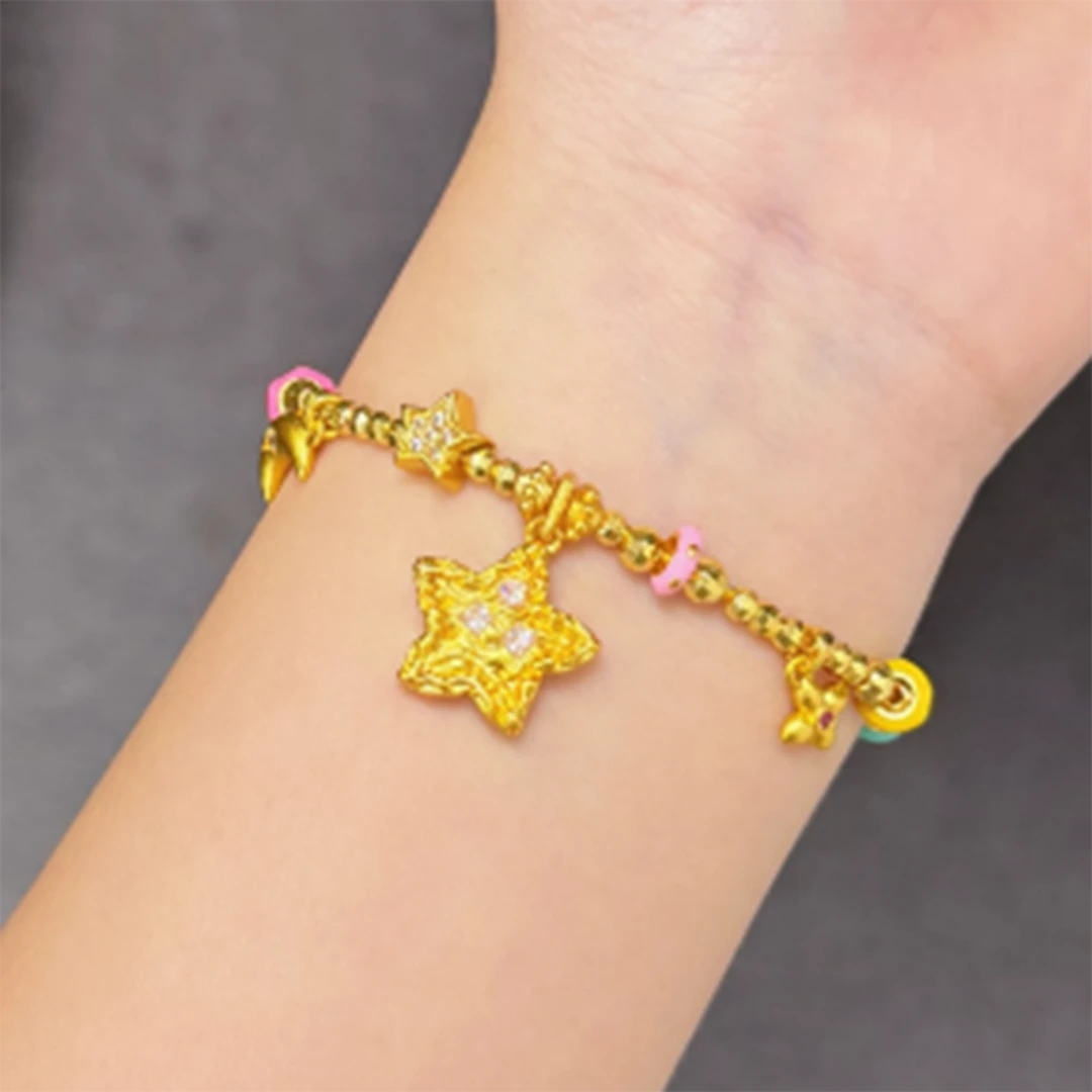 铜合金手链 星星盘缠手饰礼物送女友多巴胺锤纹星星手链
