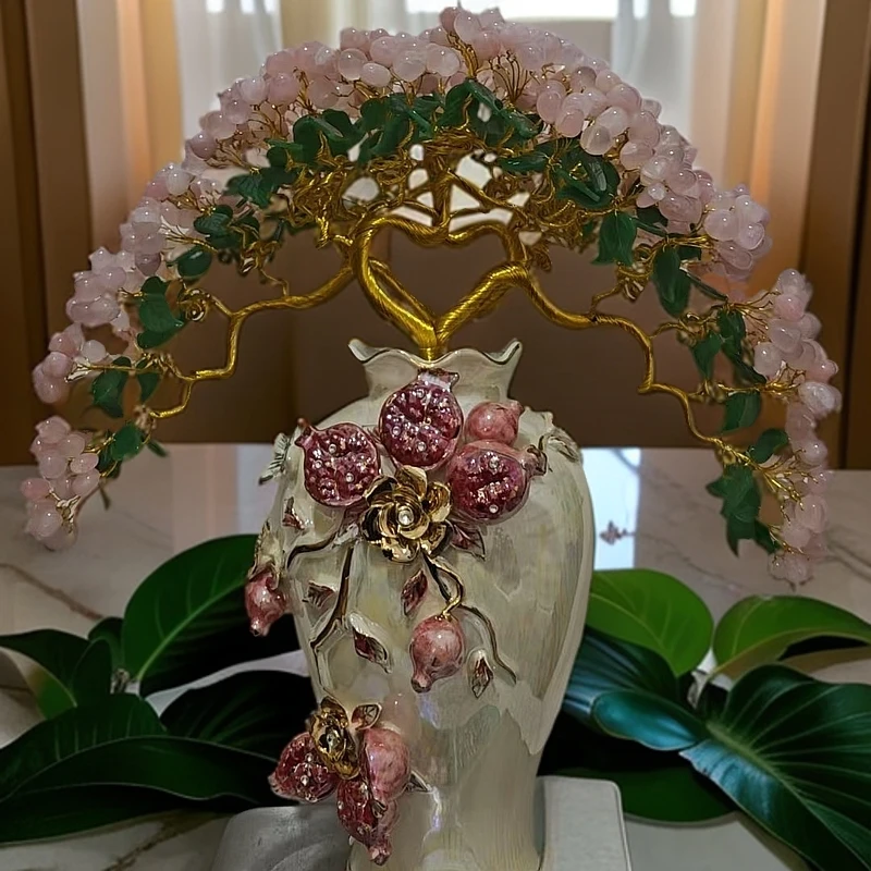 【卓越轻奢原创】左右逢源黄水晶树摆件迎客松陶瓷纯手工点缀精美