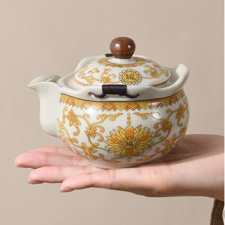 汝窑手抓壶精致大号防烫茶室泡茶杯茶碗带盖如意壶泡茶碗可养开片