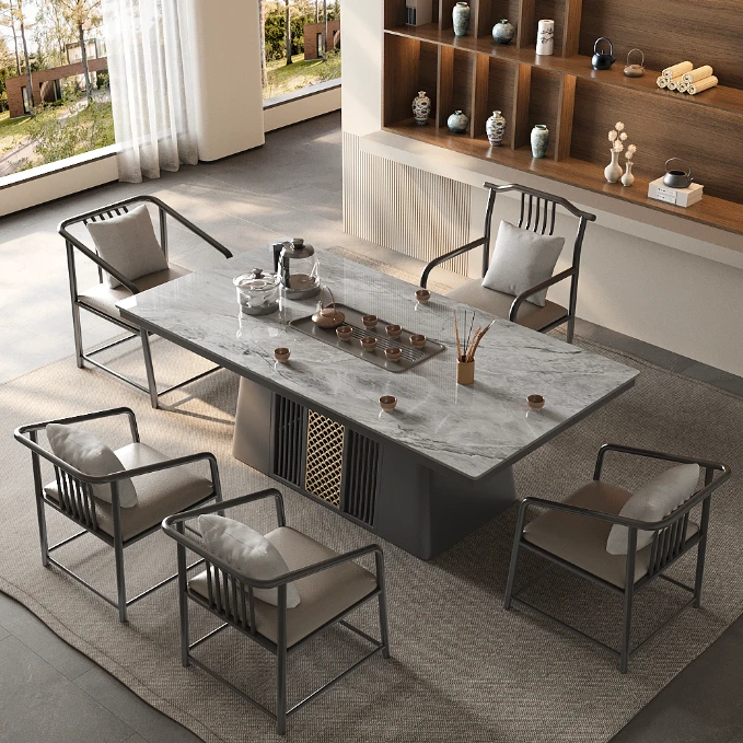 新中式岩板茶桌茶台现代家用一体泡茶桌椅组合办公室阳台客厅整套