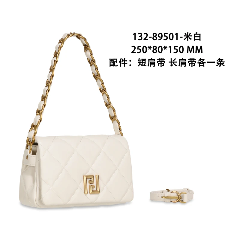 TUANZI『纪老师家』秋冬新款25cm菱格链条腋下包 GQ-89501-米白
