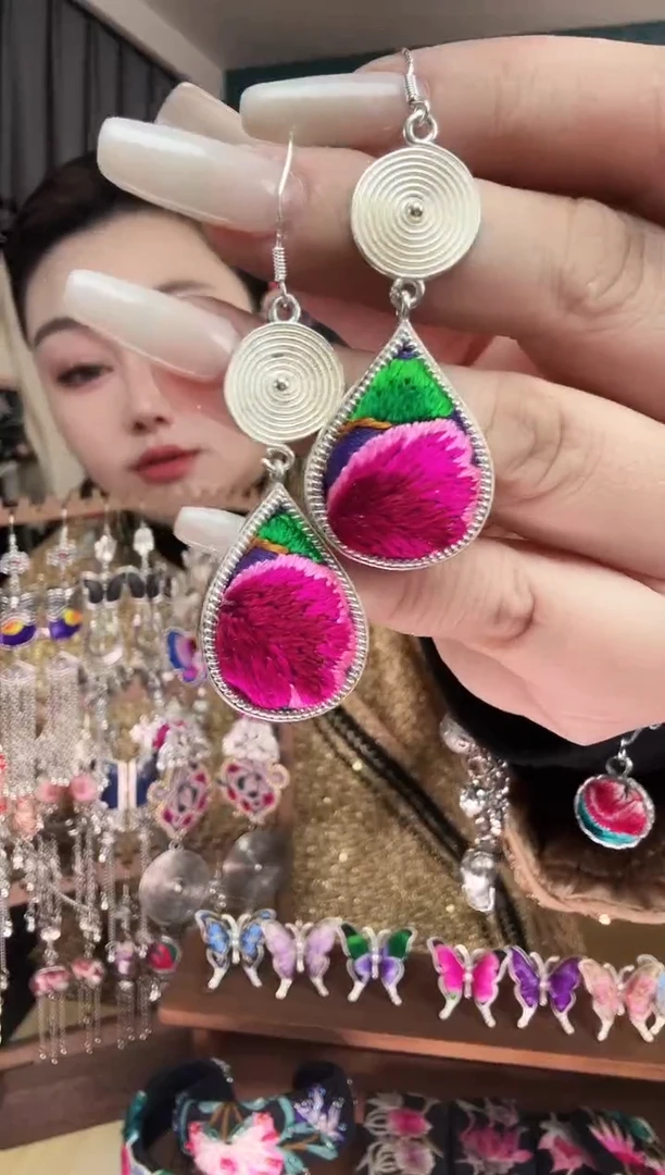 刺绣纯手工民族风刺绣耳环