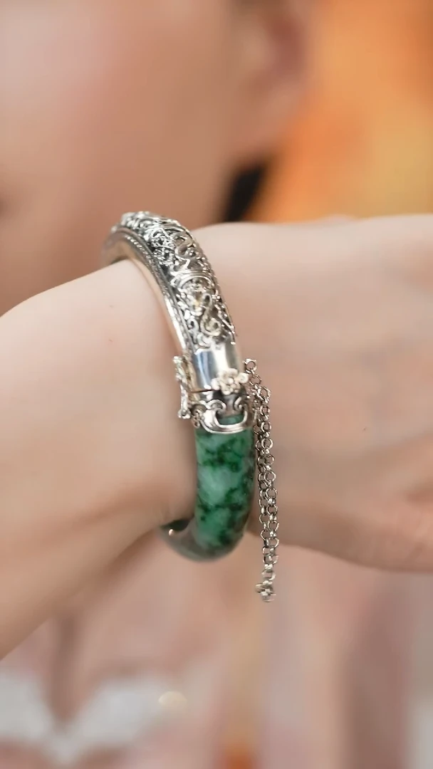 翡翠手镯银S925镶嵌新款