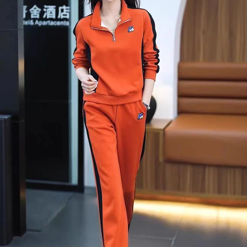 休闲运动套装女宽松春秋新款胖时尚洋气长袖阔腿裤