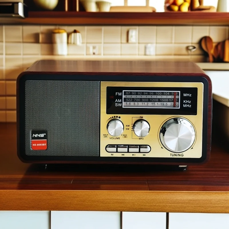 复古怀旧台式收音机调频中波短波蓝牙音箱插卡音响充电木制