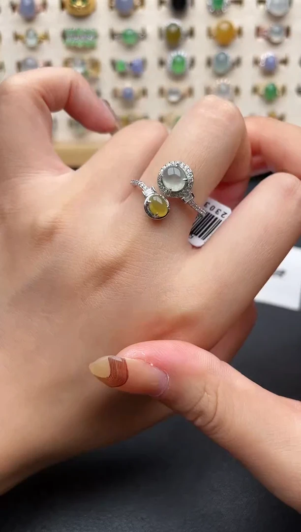 翡翠戒指银S925镶嵌一物一证一礼盒