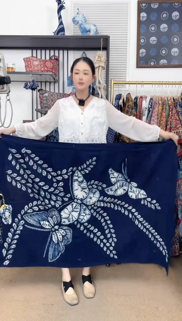 【闪购商品】三只蝴蝶古法冷染白族扎染手工裹裙90cm