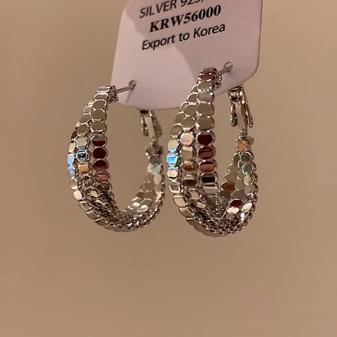 合金耳饰 波光粼粼~扭曲麻花耳环轻奢小众设计感三层交叉耳圈耳饰