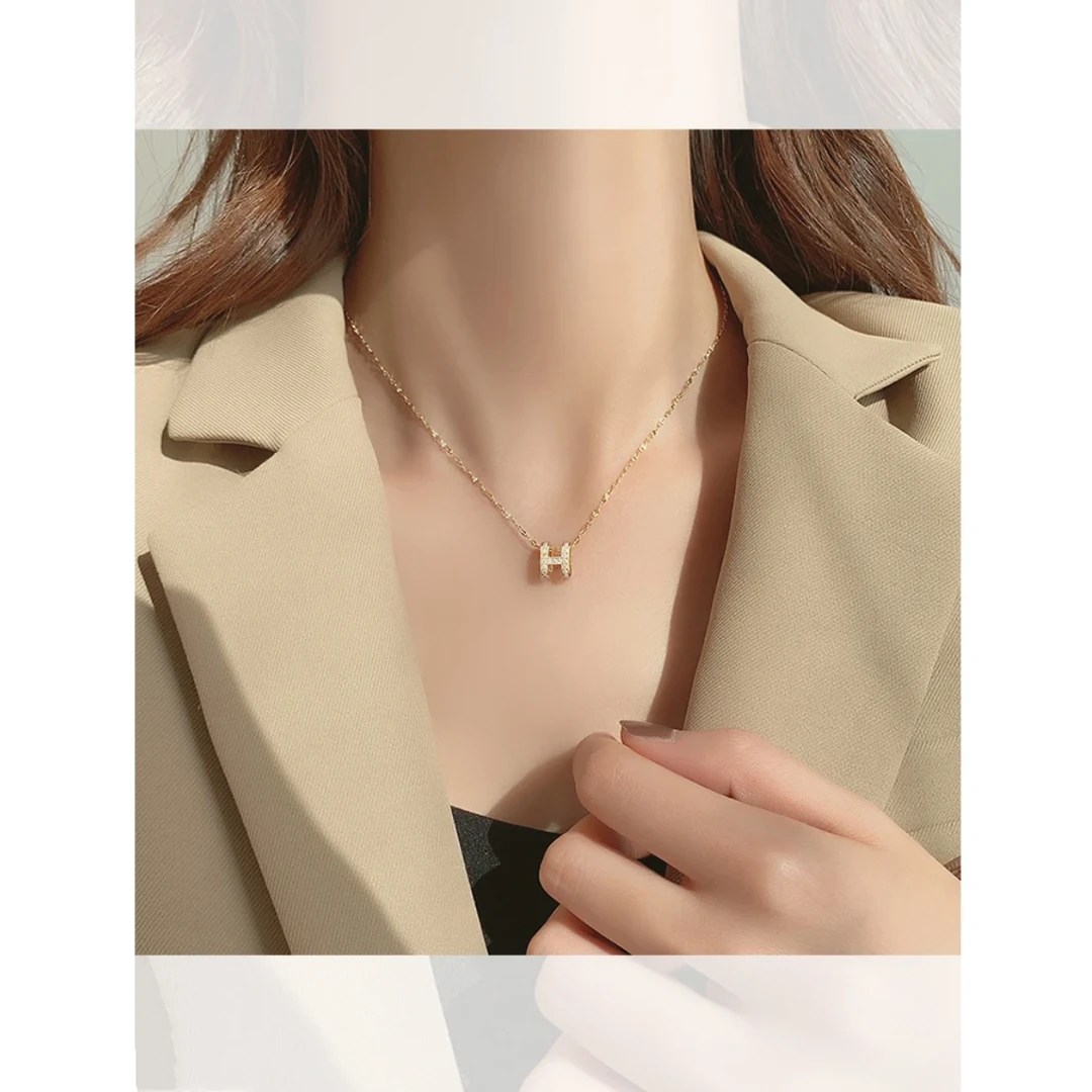 铜合金项链 5445 cnc精工 经典白色小 H项链