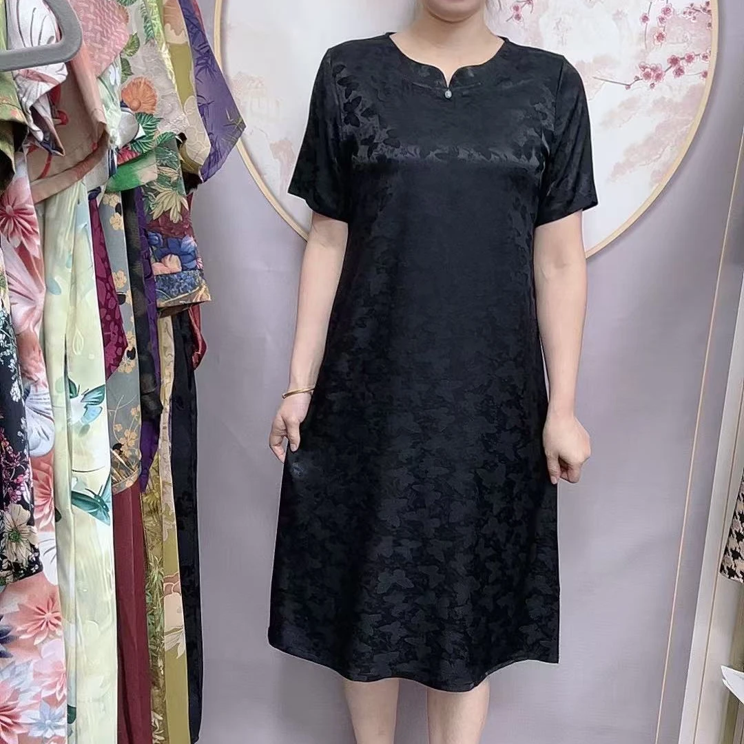 【黑蝶】国风妈妈装时尚宽松连衣裙高档中老年女装夏季优雅气质长裙