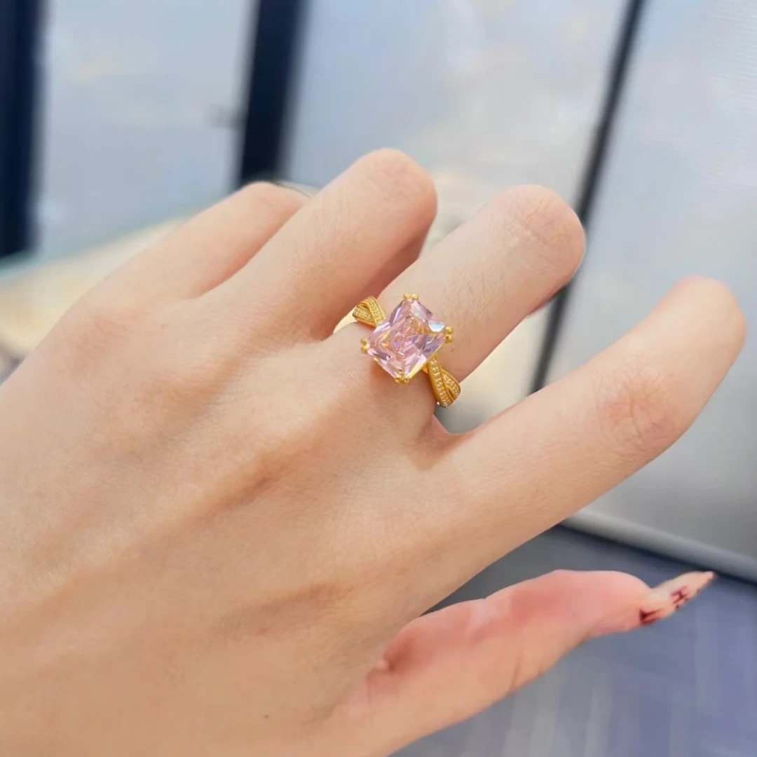 黄金足金999粉钻莫比乌斯黄金戒指送礼好物方糖