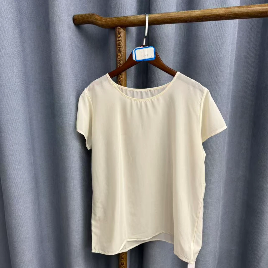 （瑕疵）新款休闲时尚圆领桑蚕丝短袖上衣女X023