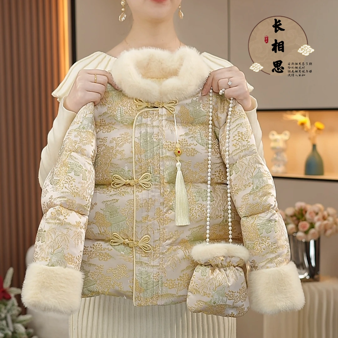 女童拜年服加绒国风刺绣棉服加绒女童过年服2025新款