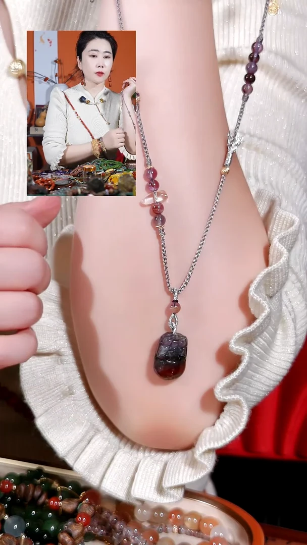 颈饰银S925镶嵌水晶极光23貔貅四色