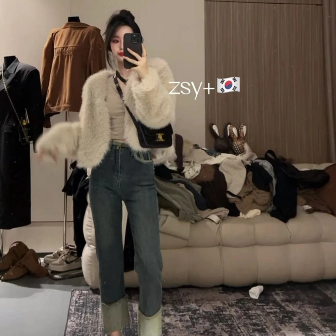 【舒雅推荐】韩代款毛毛拼皮重工外套DY#1901